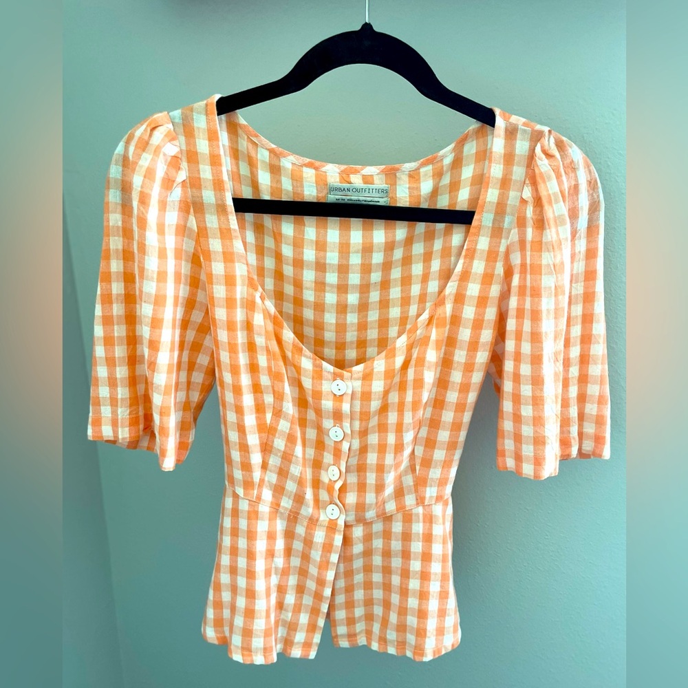 Plaid/checkered orange & white blouse